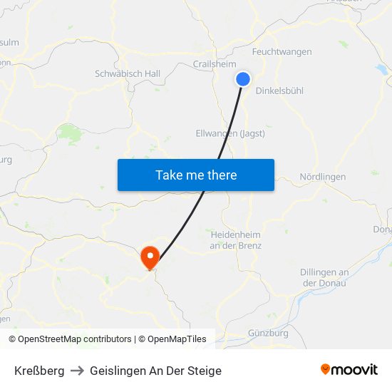 Kreßberg to Geislingen An Der Steige map