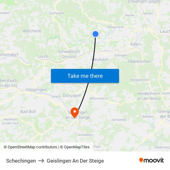 Schechingen to Geislingen An Der Steige map