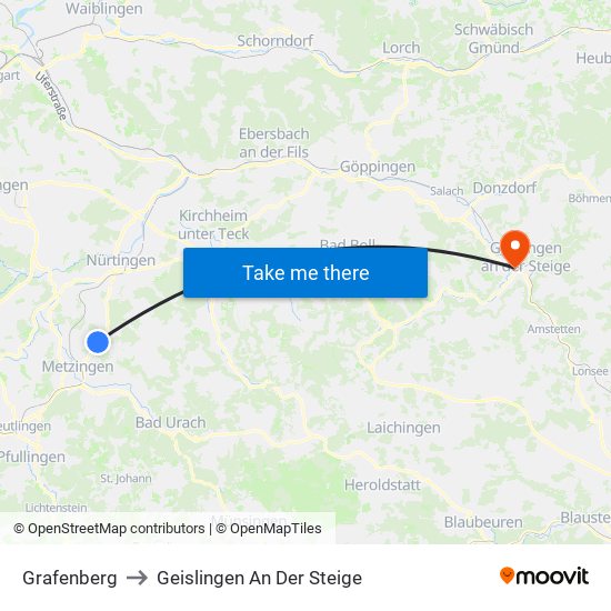 Grafenberg to Geislingen An Der Steige map