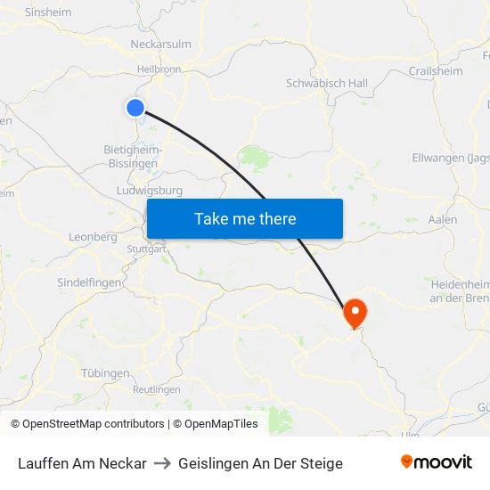 Lauffen Am Neckar to Geislingen An Der Steige map