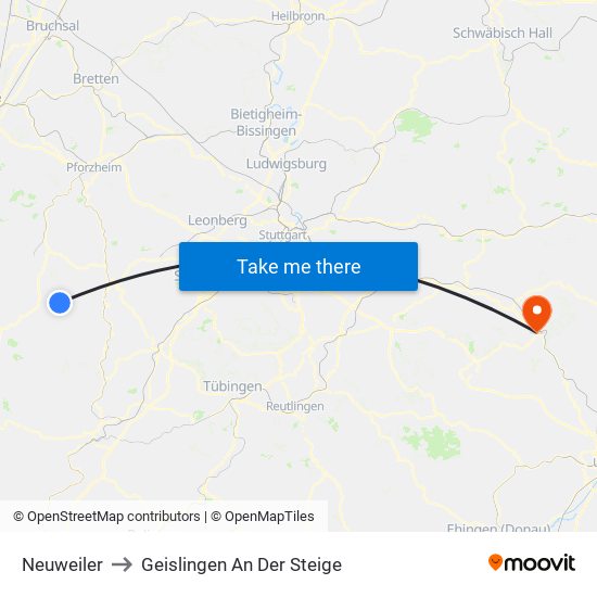 Neuweiler to Geislingen An Der Steige map