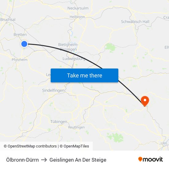 Ölbronn-Dürrn to Geislingen An Der Steige map