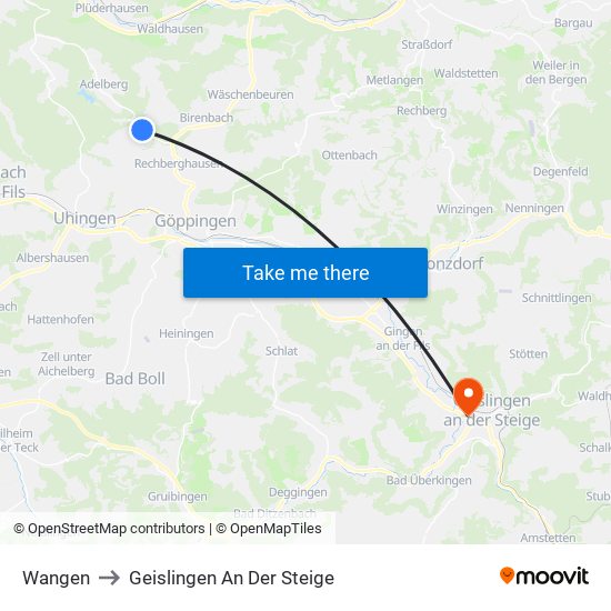 Wangen to Geislingen An Der Steige map