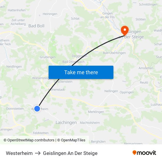 Westerheim to Geislingen An Der Steige map