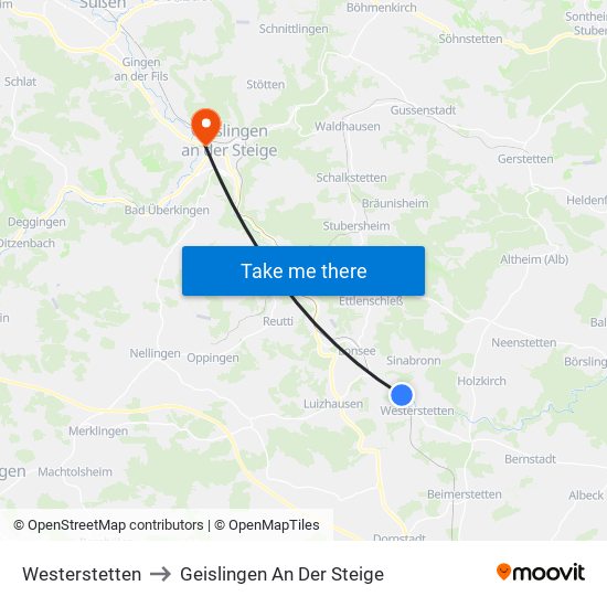 Westerstetten to Geislingen An Der Steige map