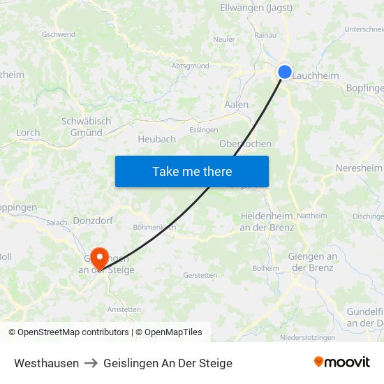 Westhausen to Geislingen An Der Steige map