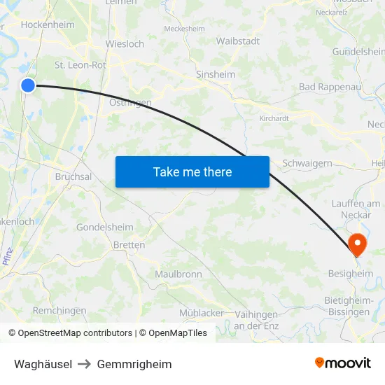 Waghäusel to Gemmrigheim map
