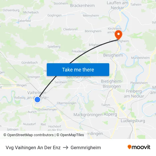 Vvg Vaihingen An Der Enz to Gemmrigheim map