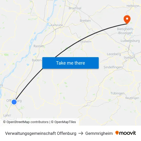 Verwaltungsgemeinschaft Offenburg to Gemmrigheim map