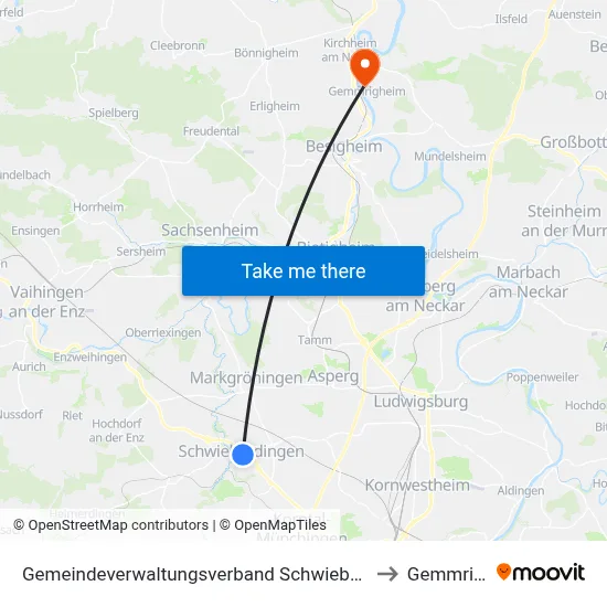 Gemeindeverwaltungsverband Schwieberdingen-Hemmingen to Gemmrigheim map