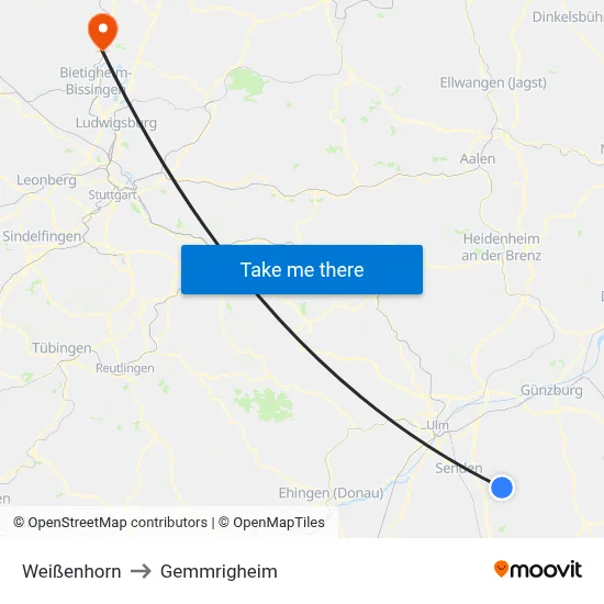 Weißenhorn to Gemmrigheim map