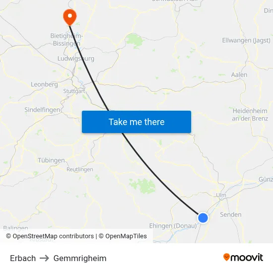 Erbach to Gemmrigheim map