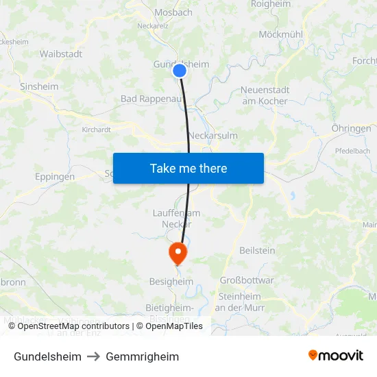 Gundelsheim to Gemmrigheim map