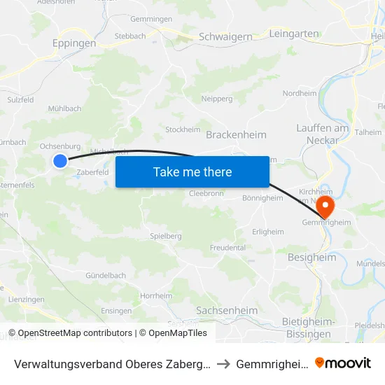 Verwaltungsverband Oberes Zabergäu to Gemmrigheim map