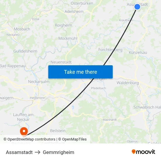 Assamstadt to Gemmrigheim map
