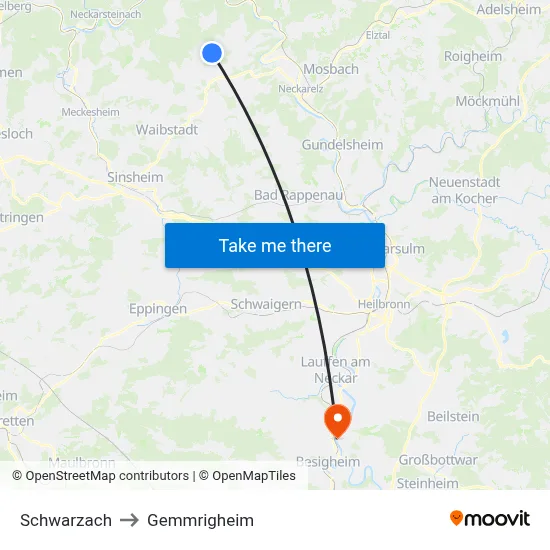 Schwarzach to Gemmrigheim map