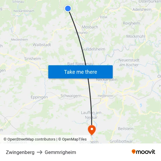 Zwingenberg to Gemmrigheim map