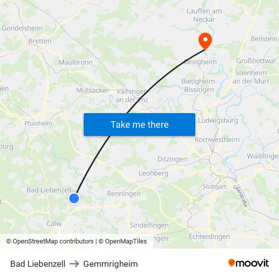 Bad Liebenzell to Gemmrigheim map