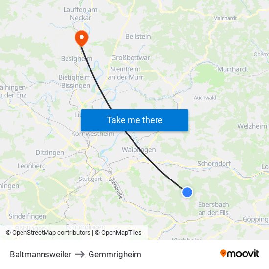 Baltmannsweiler to Gemmrigheim map