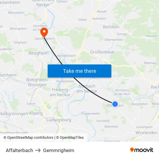 Affalterbach to Gemmrigheim map