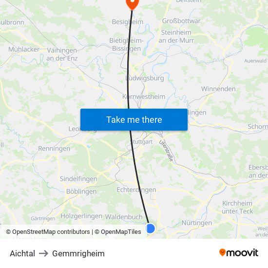 Aichtal to Gemmrigheim map