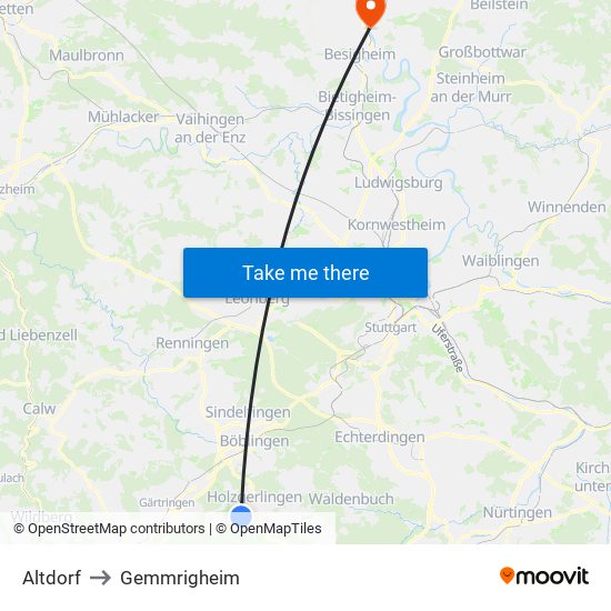 Altdorf to Gemmrigheim map