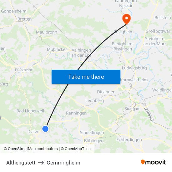 Althengstett to Gemmrigheim map