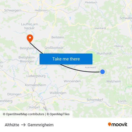 Althütte to Gemmrigheim map