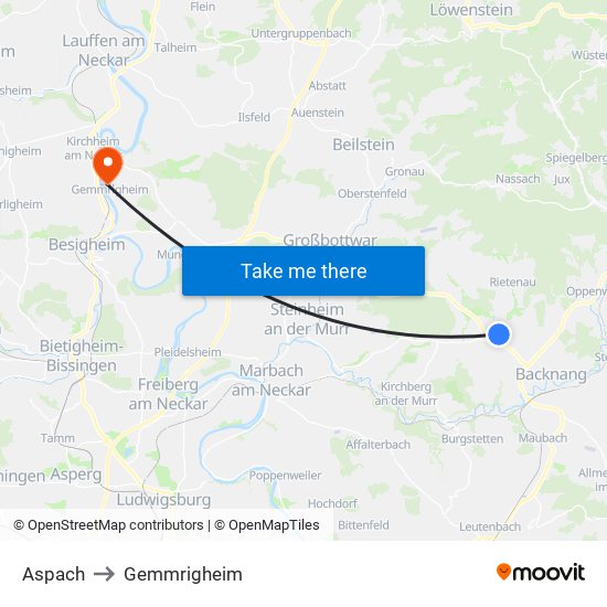 Aspach to Gemmrigheim map