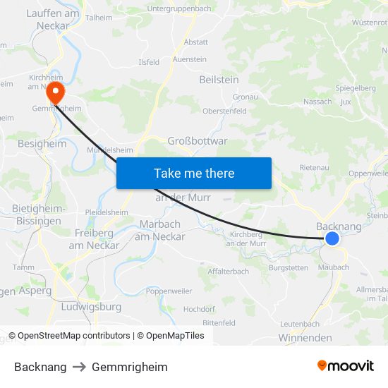 Backnang to Gemmrigheim map