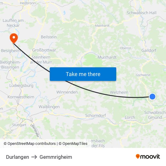 Durlangen to Gemmrigheim map