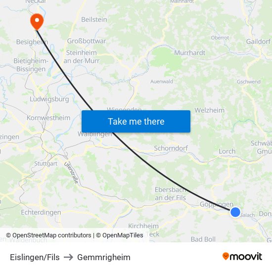 Eislingen/Fils to Gemmrigheim map