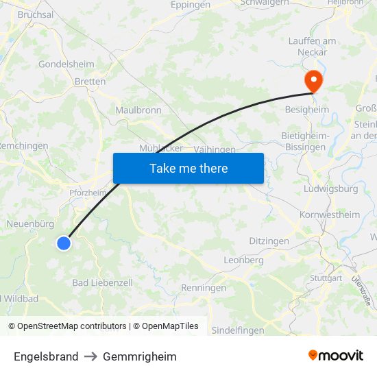 Engelsbrand to Gemmrigheim map