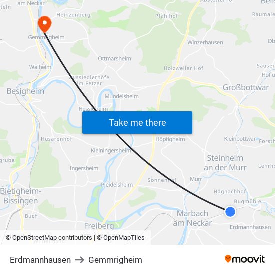 Erdmannhausen to Gemmrigheim map