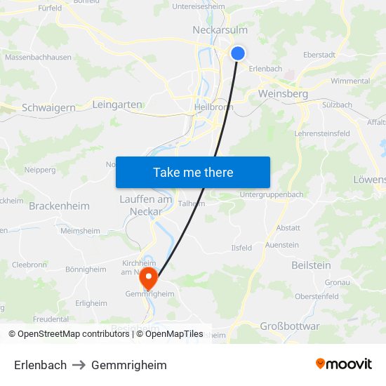 Erlenbach to Gemmrigheim map