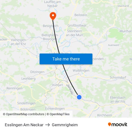 Esslingen Am Neckar to Gemmrigheim map