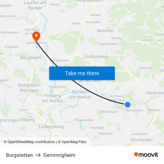 Burgstetten to Gemmrigheim map