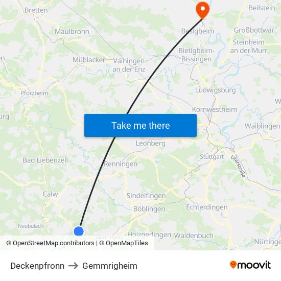 Deckenpfronn to Gemmrigheim map