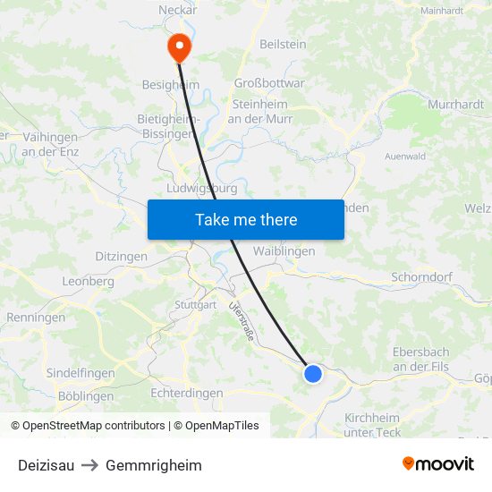 Deizisau to Gemmrigheim map