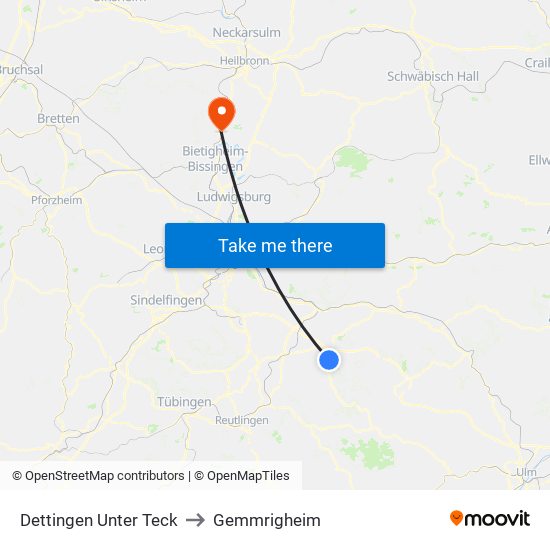 Dettingen Unter Teck to Gemmrigheim map