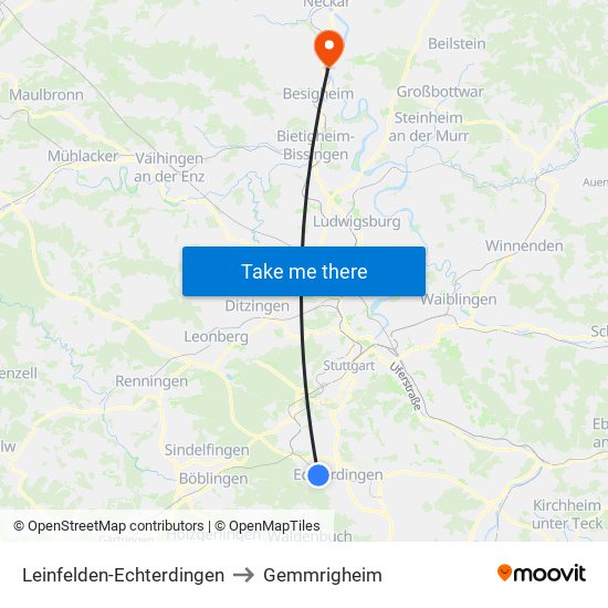 Leinfelden-Echterdingen to Gemmrigheim map