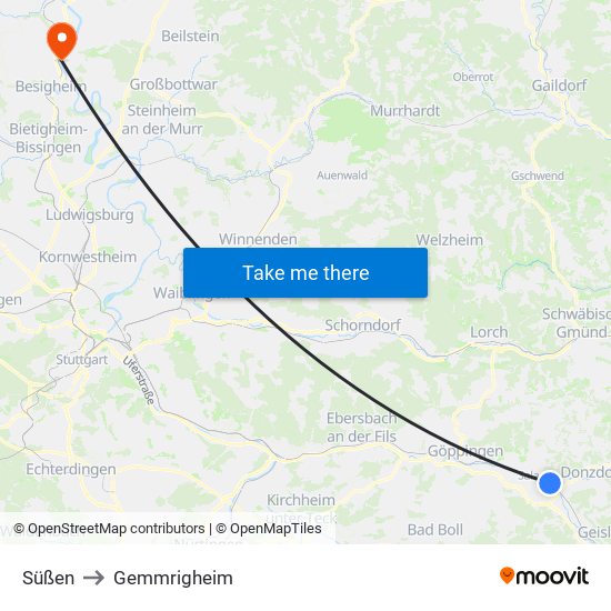 Süßen to Gemmrigheim map
