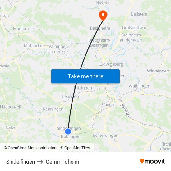 Sindelfingen to Gemmrigheim map