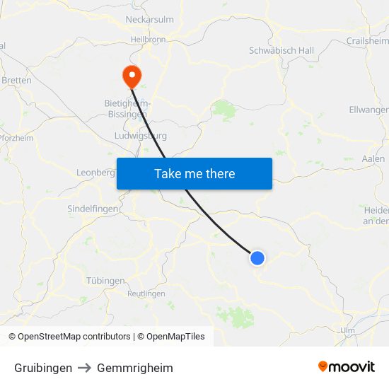 Gruibingen to Gemmrigheim map