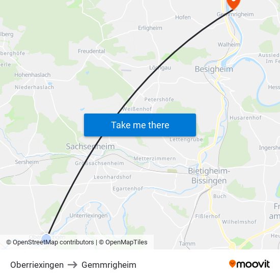 Oberriexingen to Gemmrigheim map