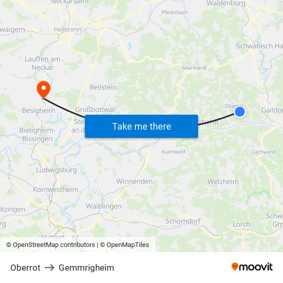 Oberrot to Gemmrigheim map
