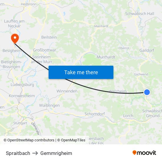 Spraitbach to Gemmrigheim map