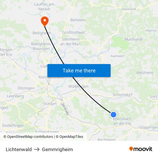 Lichtenwald to Gemmrigheim map