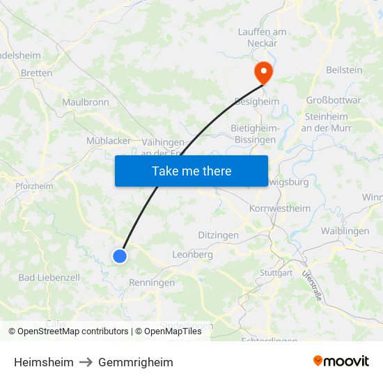 Heimsheim to Gemmrigheim map