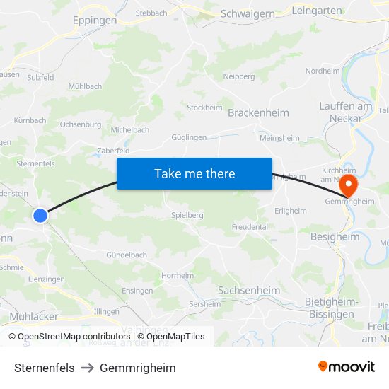 Sternenfels to Gemmrigheim map